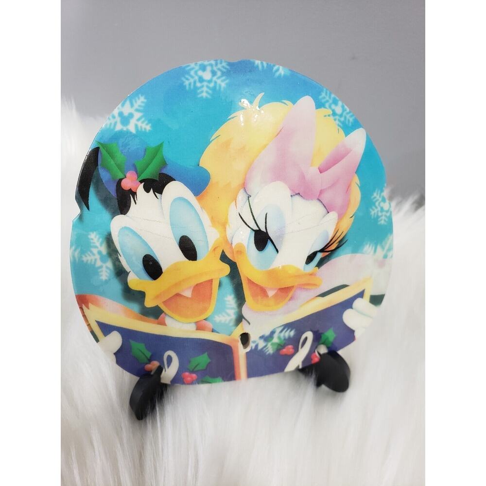 Vintage Real Painted Sand Dollar Disney Donald and Daisy Duck W/ Stand Nautical